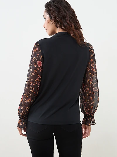 Petite Mock Neck Mixed Media Top