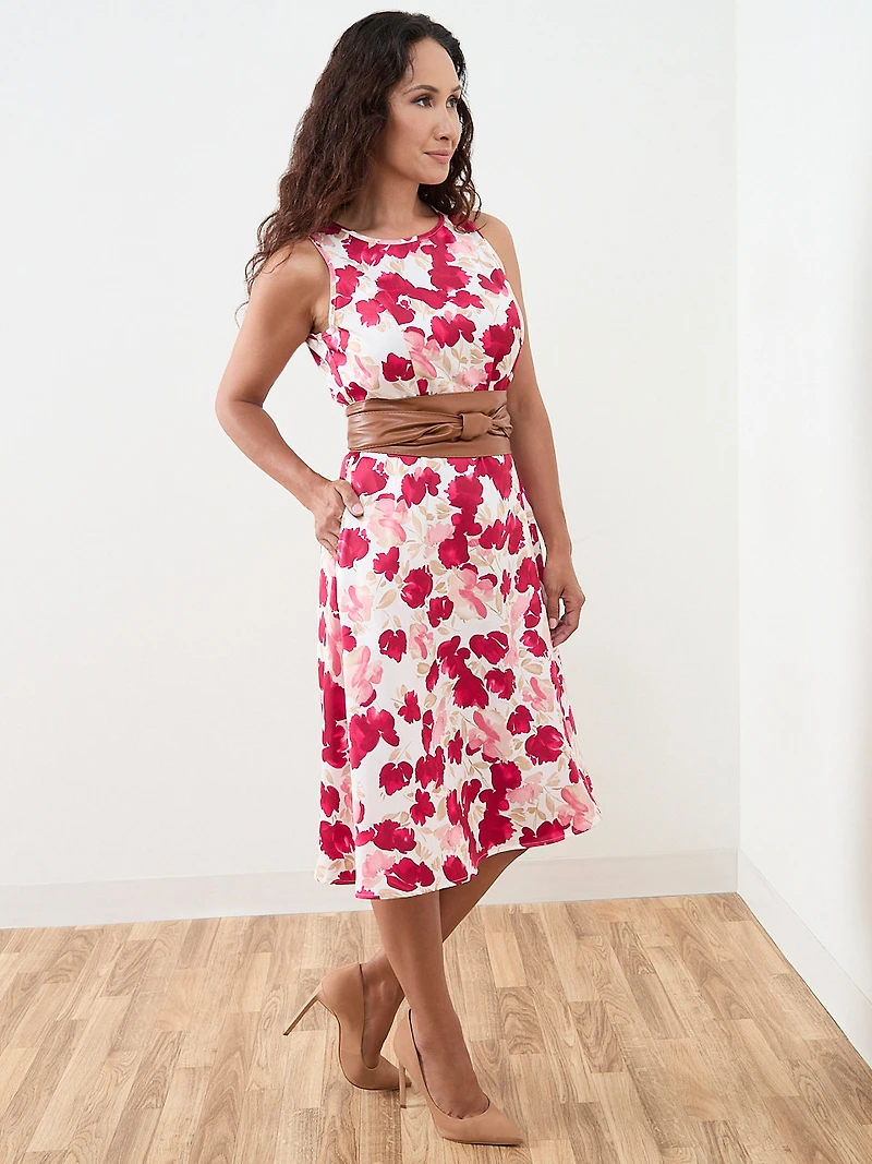 Petite Midi-Length Belted Fit & Flare Dress