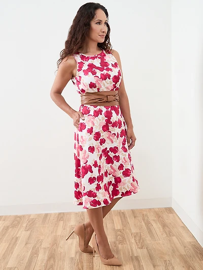 Petite Midi-Length Belted Fit & Flare Dress