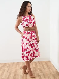 Petite Midi-Length Belted Fit & Flare Dress