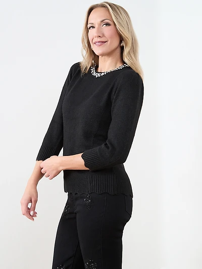 3/4 Sleeve Jeweled Pullover