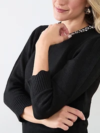 3/4 Sleeve Jeweled Pullover