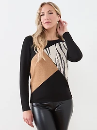 Animal-Print Colourblock Sweater
