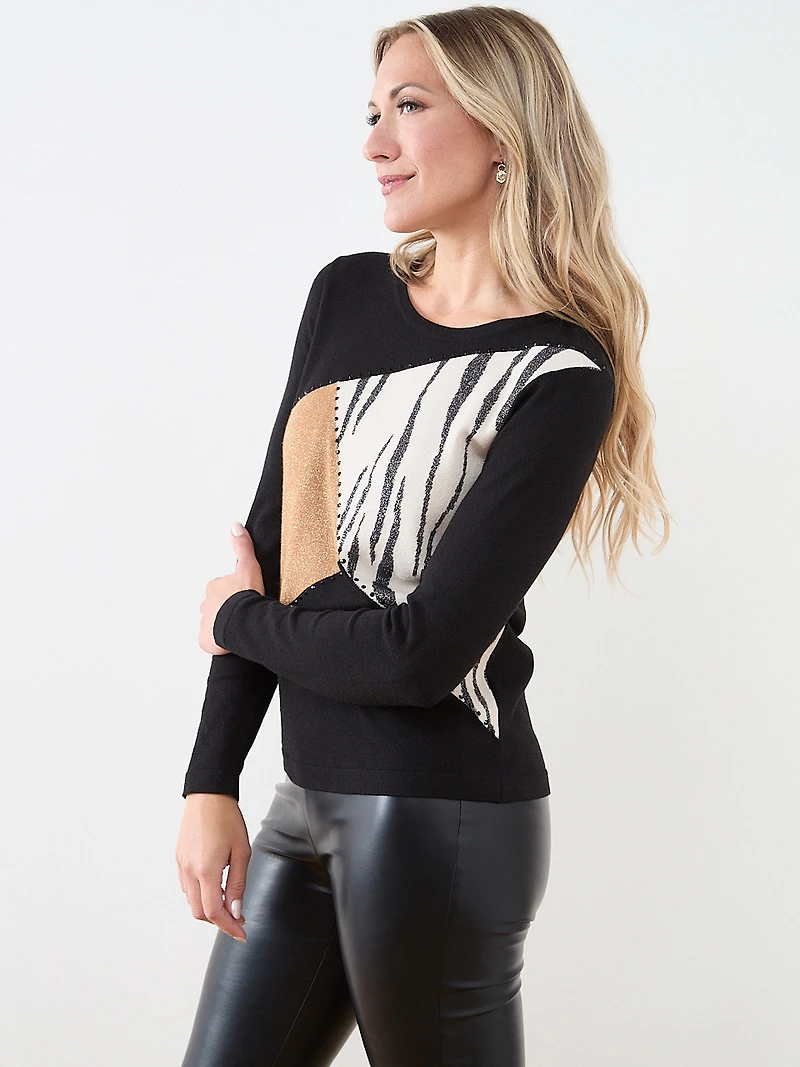 Animal-Print Colourblock Sweater