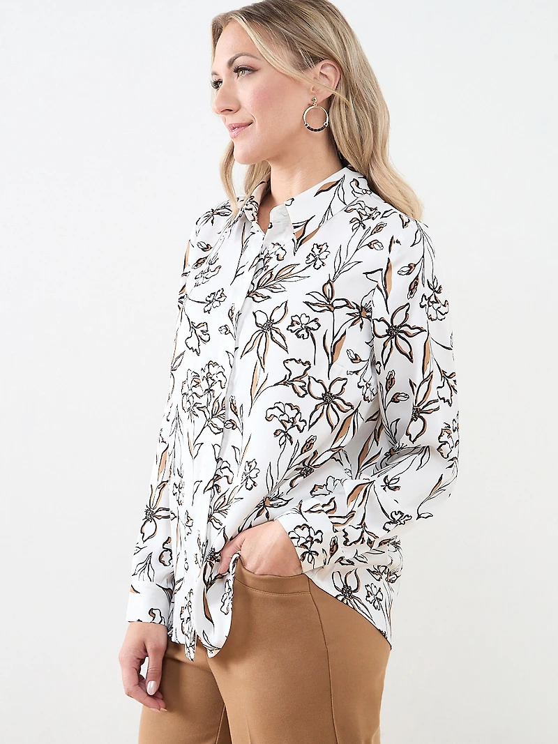 Collared Long Sleeve Satin Blouse
