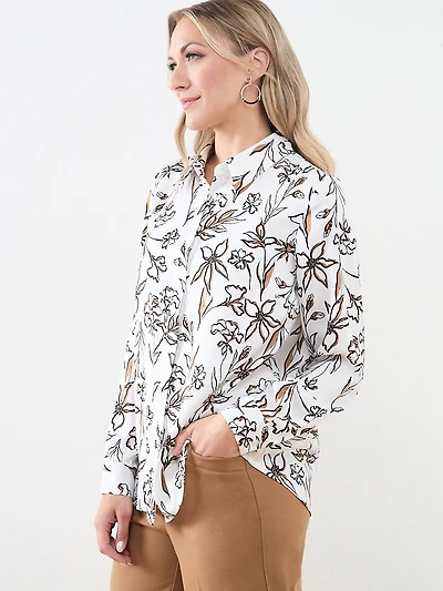 Collared Long Sleeve Satin Blouse