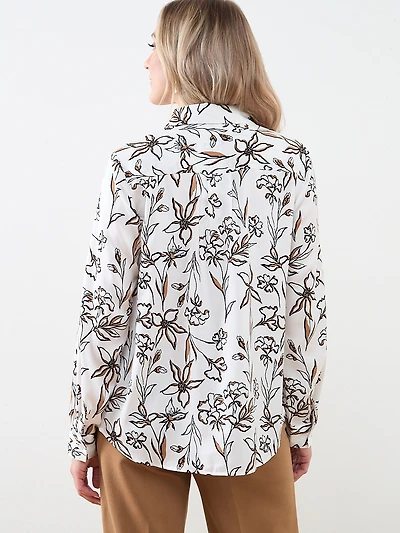 Collared Long Sleeve Satin Blouse