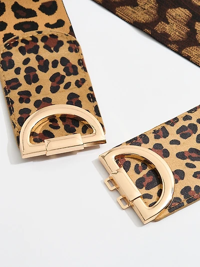 D-Buckle Stretch Belt in Animal Print
