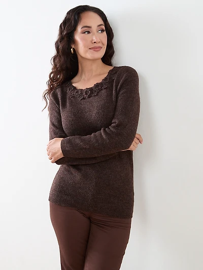 Floral Applique Pullover Sweater