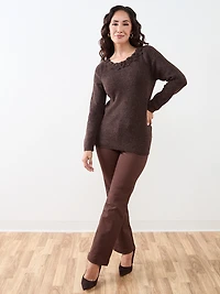 Floral Applique Pullover Sweater