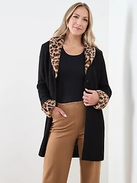 Leopard-Fur Trim Coatigan