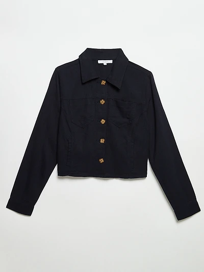 Linen Trucker Jacket in Navy