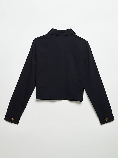 Linen Trucker Jacket in Navy