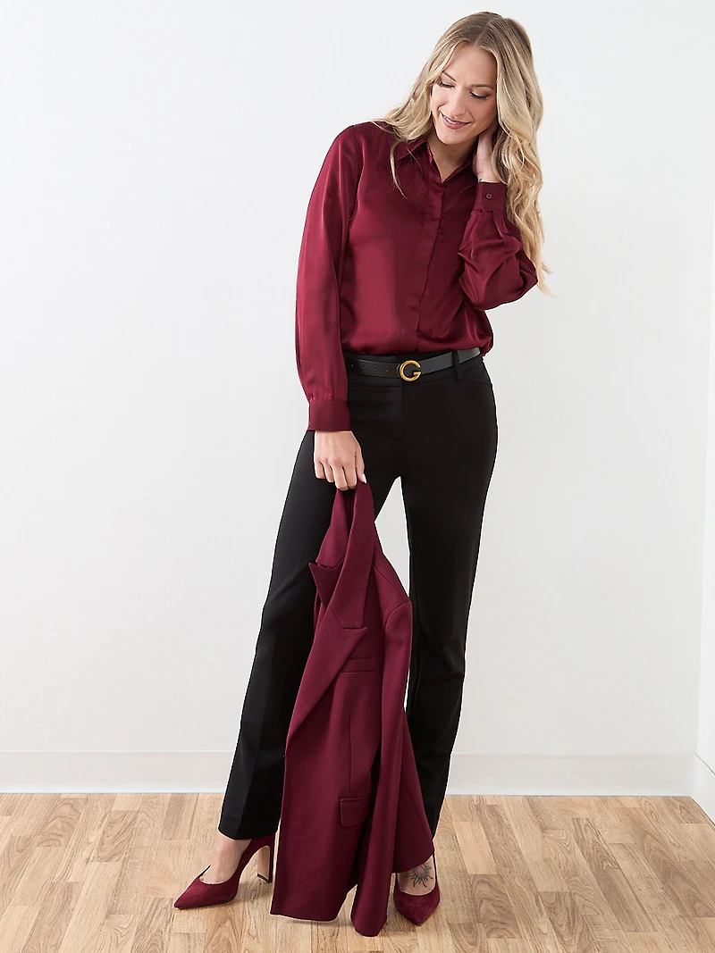 Long Sleeve Collared Satin Blouse