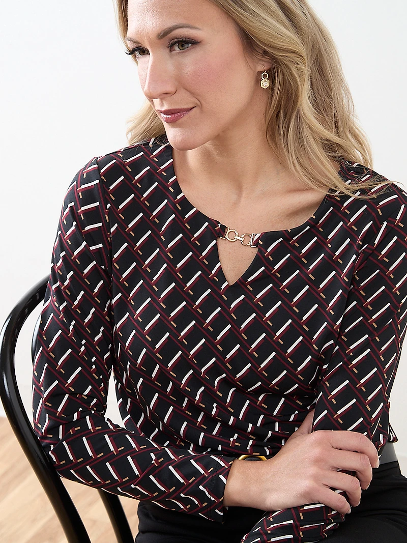Long Sleeve Hardware-Detail Top