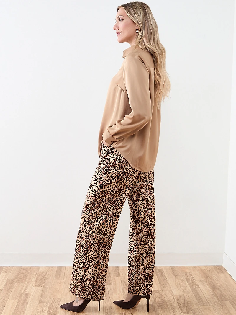 Long-Sleeve Collared Satin Blouse