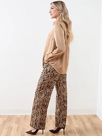 Long-Sleeve Collared Satin Blouse