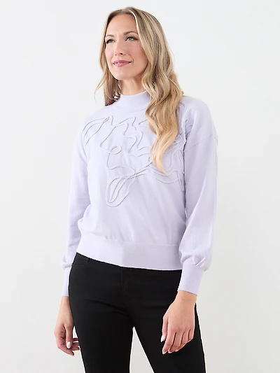 Mock Neck Abstract Applique Pullover