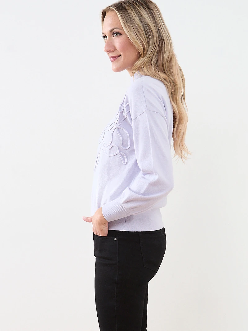 Mock Neck Abstract Applique Pullover