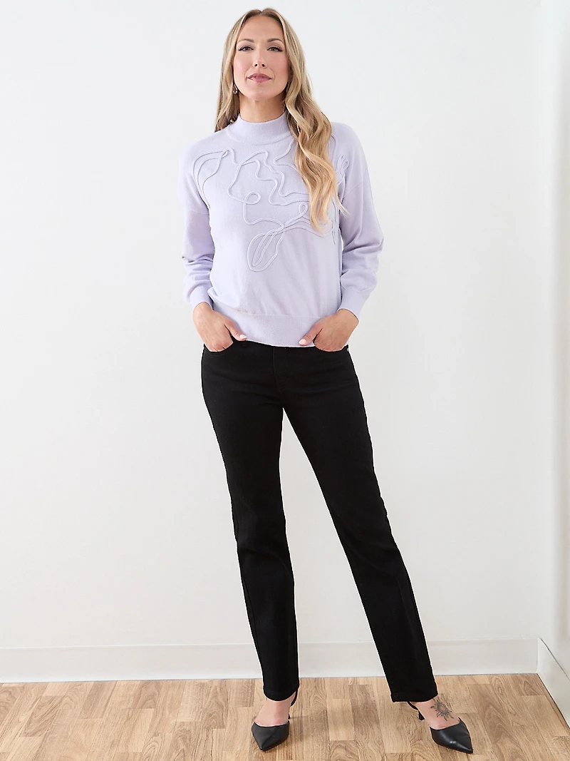 Mock Neck Abstract Applique Pullover