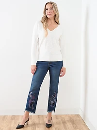 Novelty Stitch V-Neck Pullover Sweater