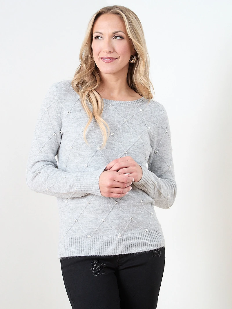 Pearl Detail Boatneck Sweater