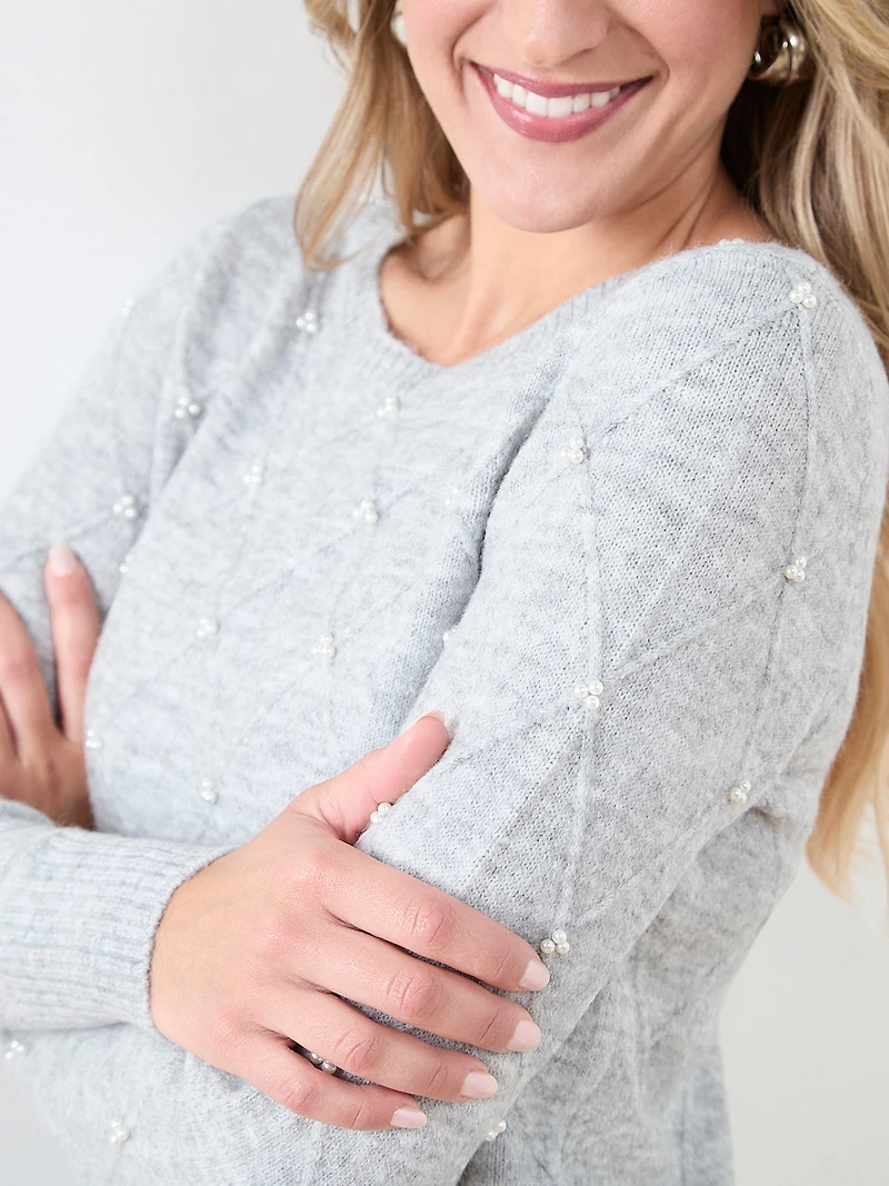 Pearl Detail Boatneck Sweater