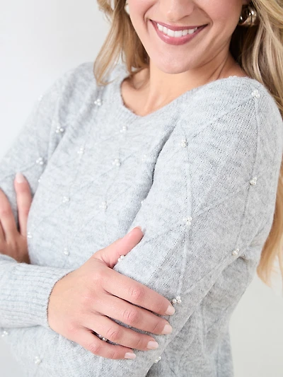 Pearl Detail Boatneck Sweater