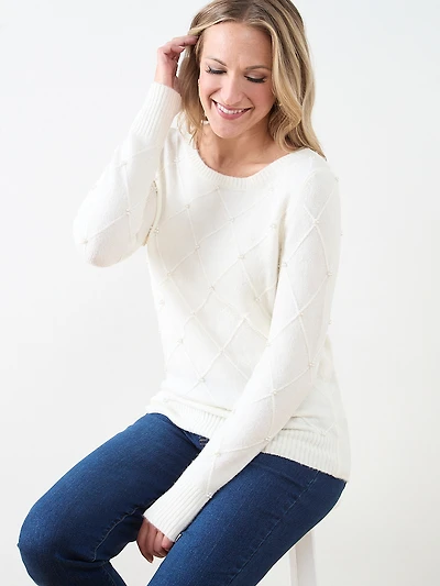 Pearl-Detail Boatneck Sweater