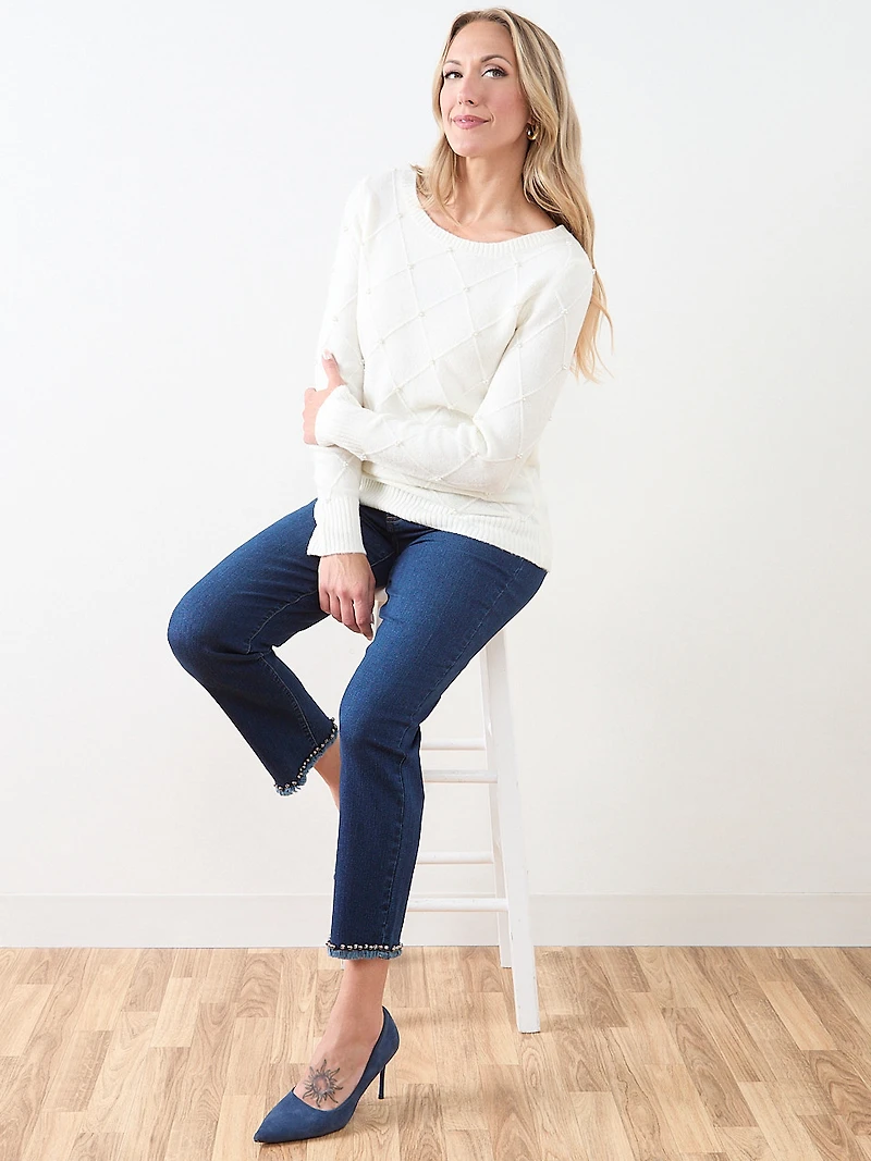 Pearl-Detail Boatneck Sweater