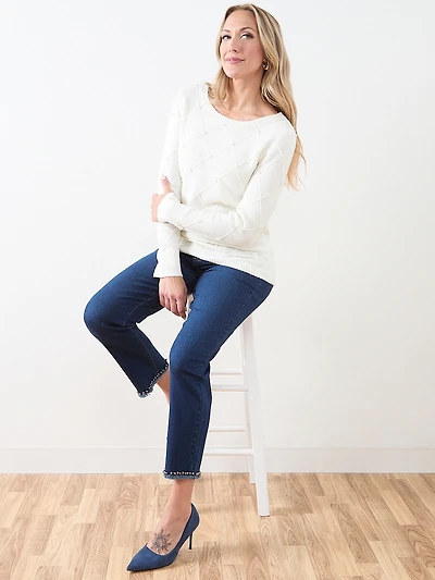 Pearl-Detail Boatneck Sweater