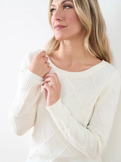 Pearl-Detail Boatneck Sweater