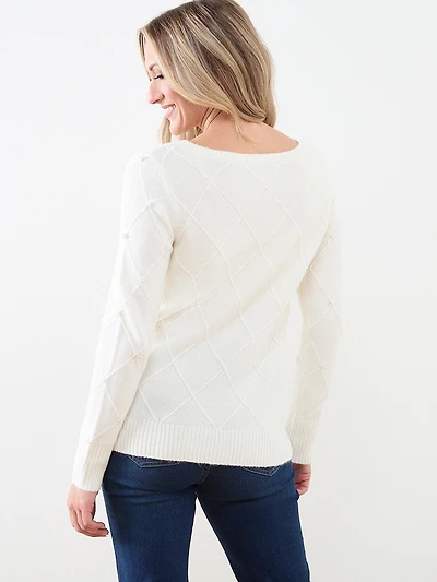 Pearl-Detail Boatneck Sweater