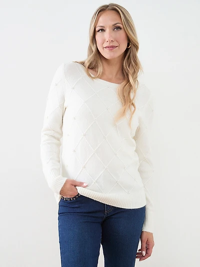 Pearl-Detail Boatneck Sweater