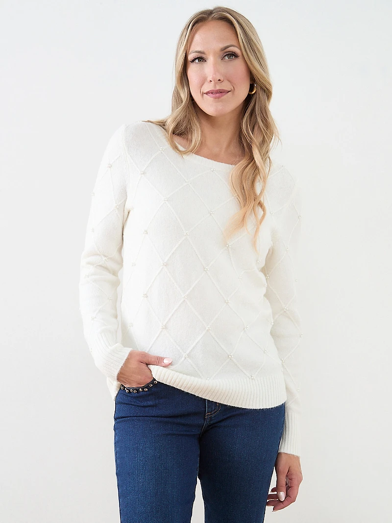 Pearl-Detail Boatneck Sweater