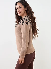 Petite Animal-Print Mock Neck Sweater