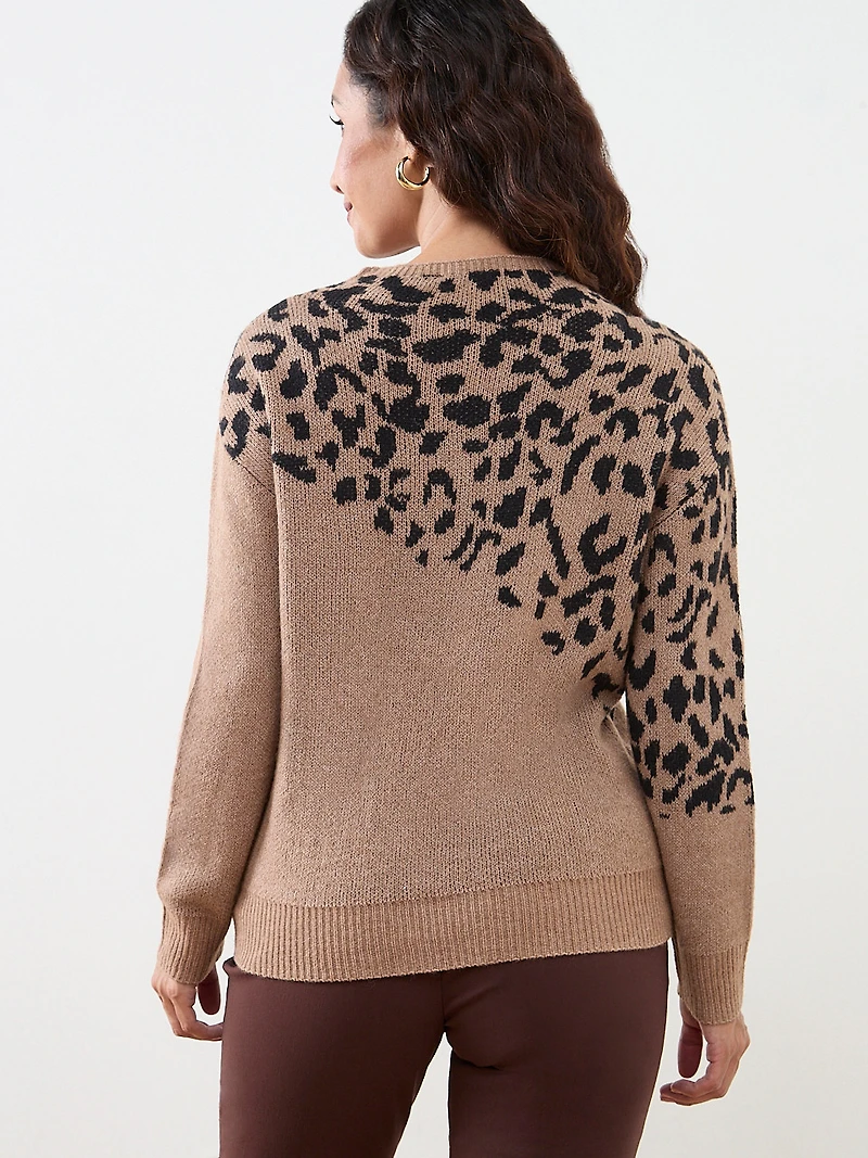 Petite Animal-Print Mock Neck Sweater