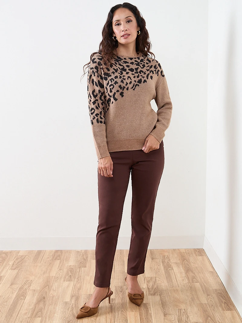 Petite Animal-Print Mock Neck Sweater
