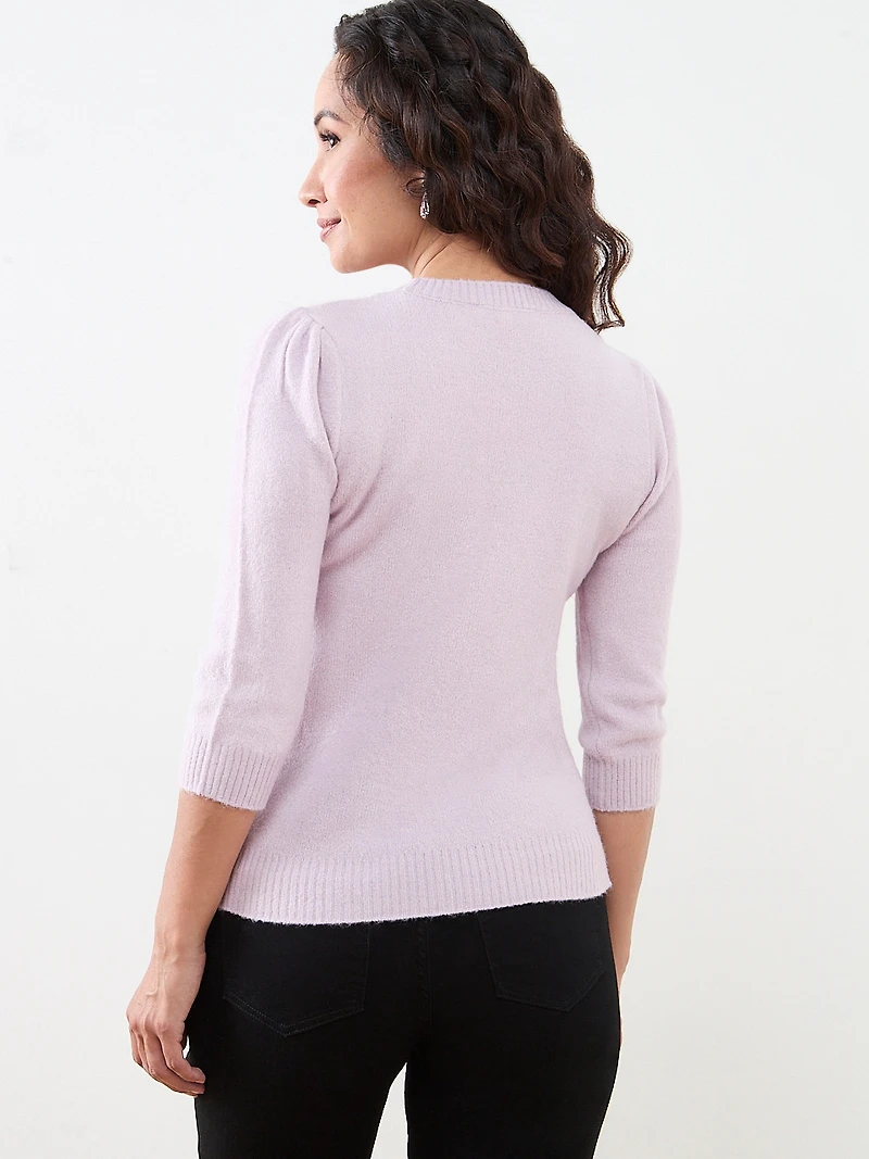 Petite Floral Applique 3/4 Sleeve Pullover