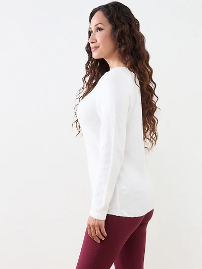 Petite Floral Applique Pullover Sweater