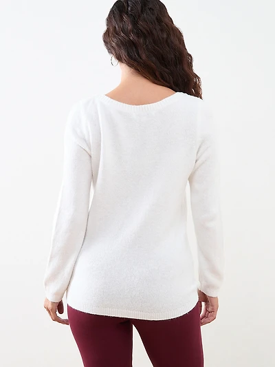 Petite Floral Applique Pullover Sweater