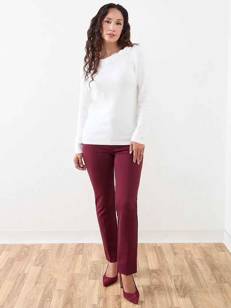 Petite Floral Applique Pullover Sweater