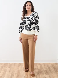 Petite Floral Crew-Neck Pullover Sweater