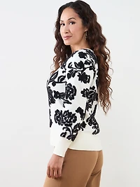 Petite Floral Crew-Neck Pullover Sweater