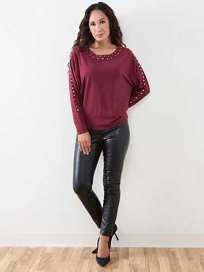 Petite Gold Stud Trim Top