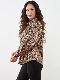 Petite Long Sleeve Collared Satin Blouse
