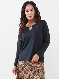 Petite Long Sleeve Hardware Detail Top