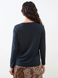 Petite Long Sleeve Hardware Detail Top