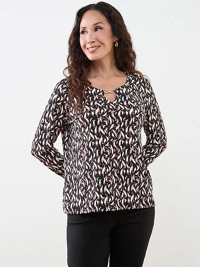 Petite Long Sleeve Hardware-Detail Top