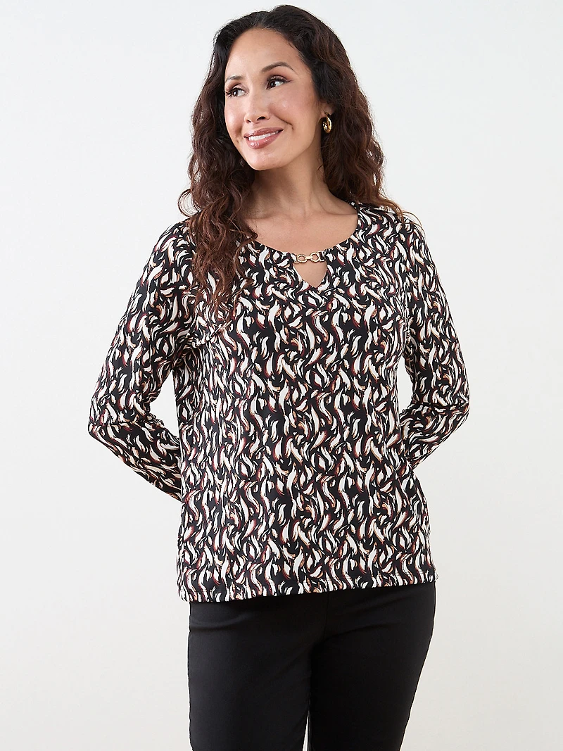 Petite Long Sleeve Hardware-Detail Top